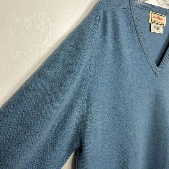 Alan Paine Vintage Cashmere V-neck Pullover Sweater In Blue Size XL - Picture 3 of 8